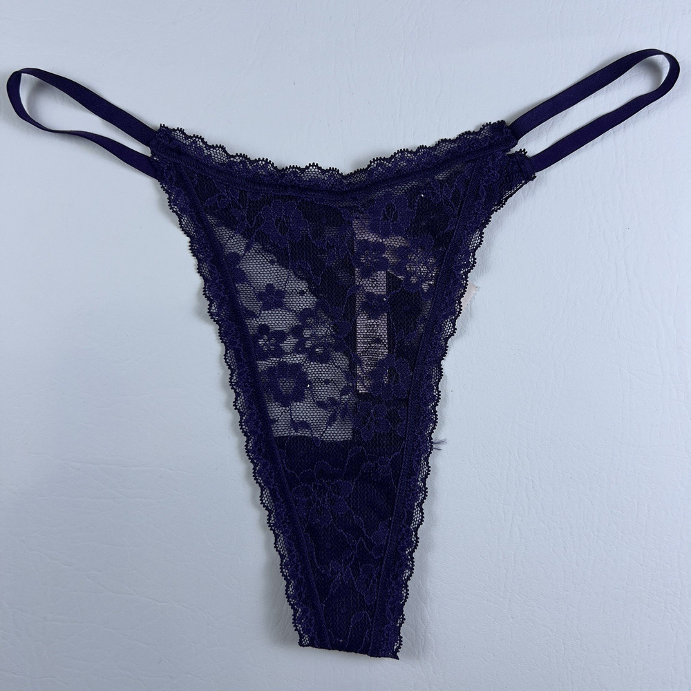 Victoria's Secret Purple Tiny Sequin Lace Side‎ String Strap Thong Panty S.M NWT